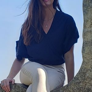 Loft Navy faux-wrap top